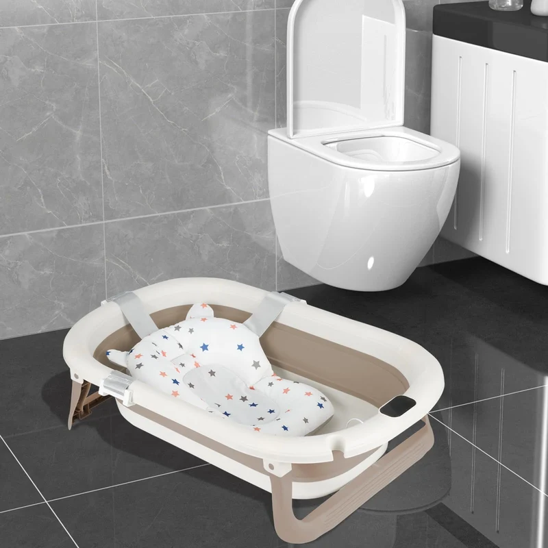 Flexible Babybadewanne mit Temperaturanzeige, Duschkissen, Duschstecker, rutschfeste Füsse, faltbare