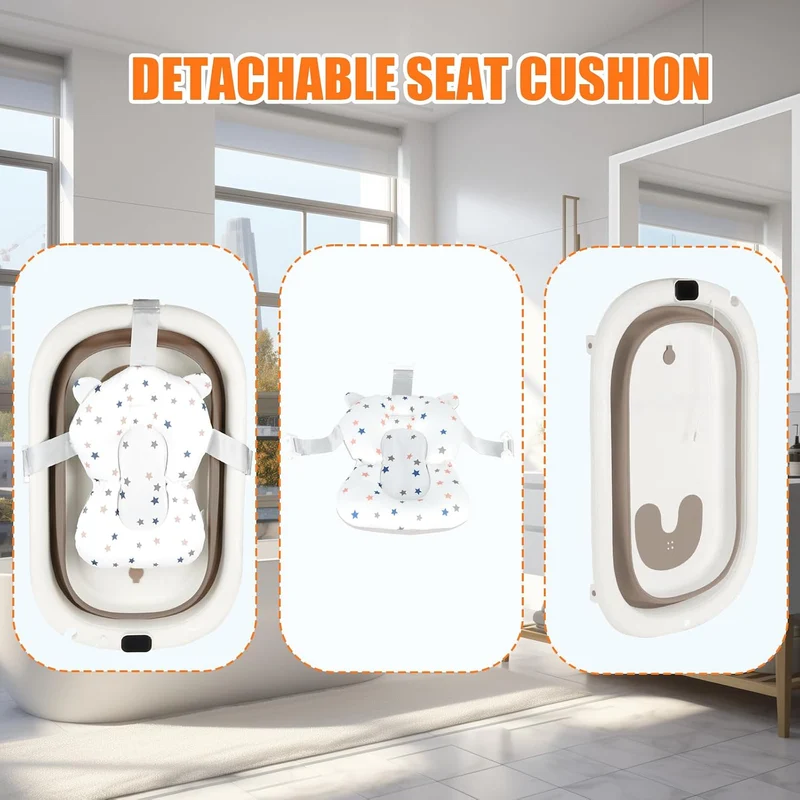 Flexible Babybadewanne mit Temperaturanzeige, Duschkissen, Duschstecker, rutschfeste Füsse, faltbare