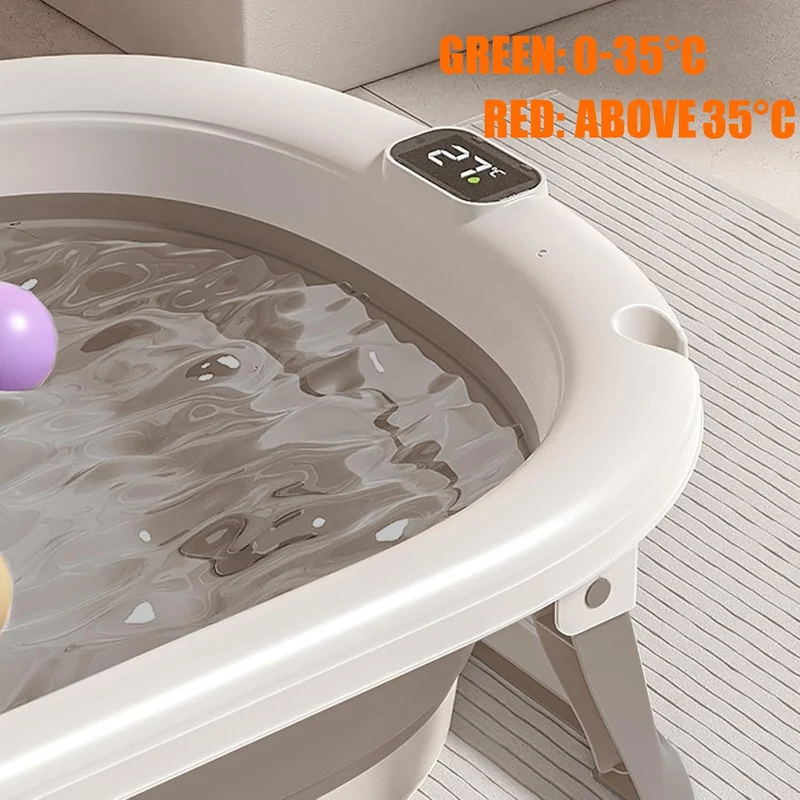 Flexible Babybadewanne mit Temperaturanzeige, Duschkissen, Duschstecker, rutschfeste Füsse, faltbare