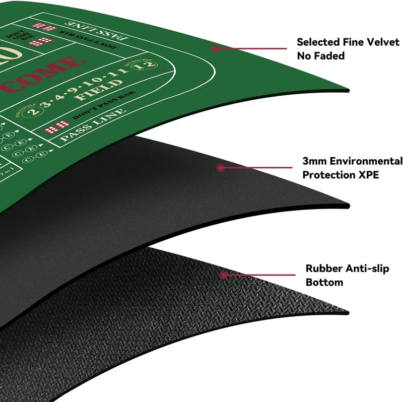 YUZPKRSI 177,8 x 88,9 cm tragbare, professionelle Casino-Craps-Tisch-Layout-Matte mit Tragetasche, r