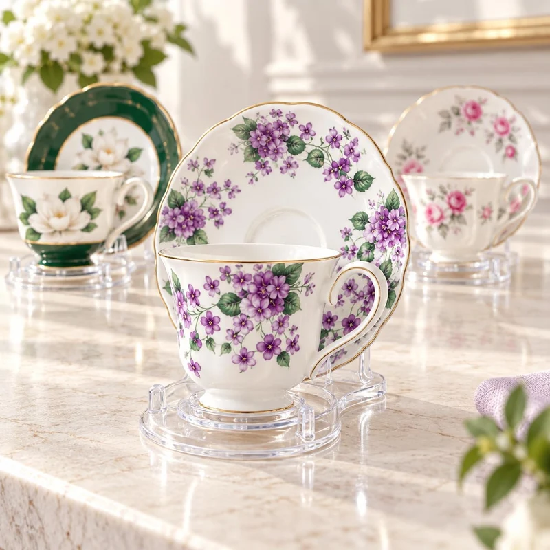 Artliving Staffelei-Ständer für Teetassen und Untertasse, transparent, 6 Stück, 6