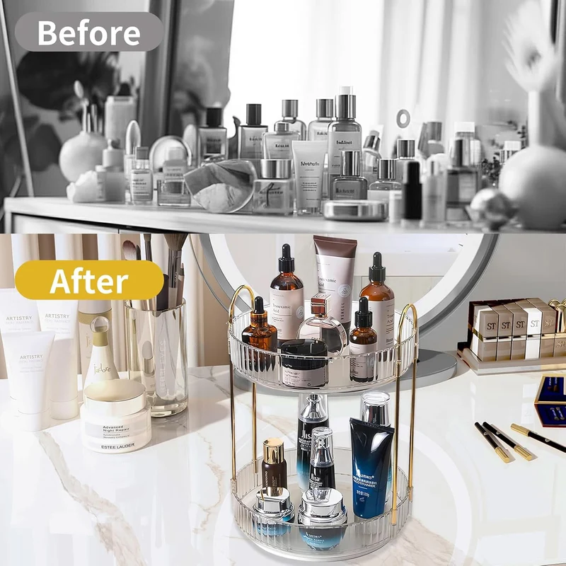 Asayuee 360 Grad drehbarer Make-up-Organizer, 2 Ebenen, grosse Kapazität, Make-up-Organizer und Aufb