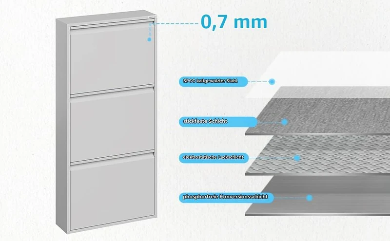 VEEHAUS Schuhregal Schmal Metall Schuhschrank Hoch Schuhkipper mit Magnetische Abdeckung Metall Mont
