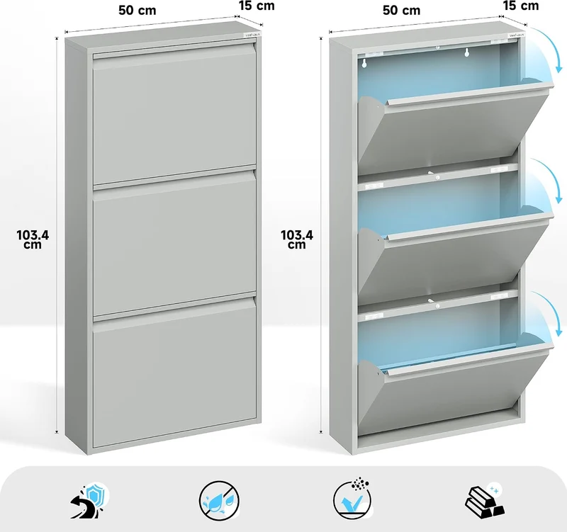 VEEHAUS Schuhregal Schmal Metall Schuhschrank Hoch Schuhkipper mit Magnetische Abdeckung Metall Mont