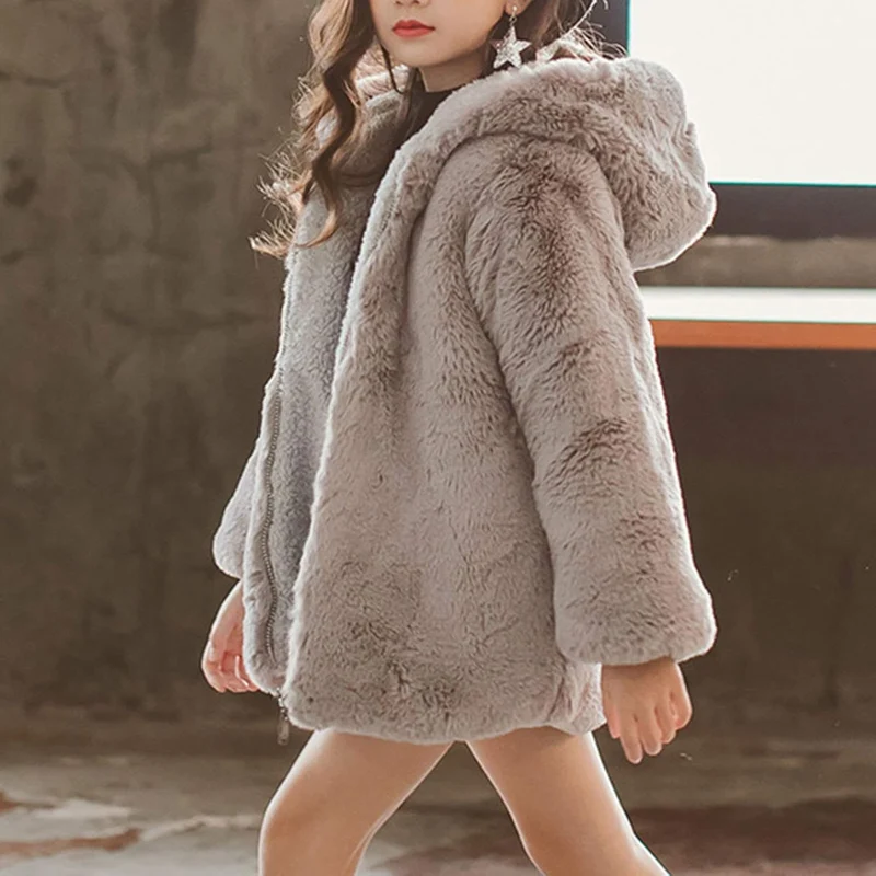CHICTRY Kunstpelz Jacke mit Kapuze Mädchen Wintermantel Kinder mit Eule-Muster Fleecejacke Langarmja