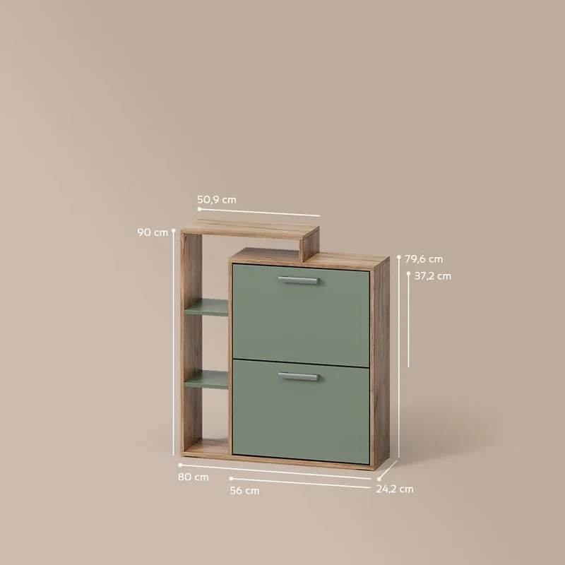 Livinity Schuhkipper Ortello, Goldkraft Eiche/Grün, 80 x 90 cm, Goldkraft Eiche/Grün