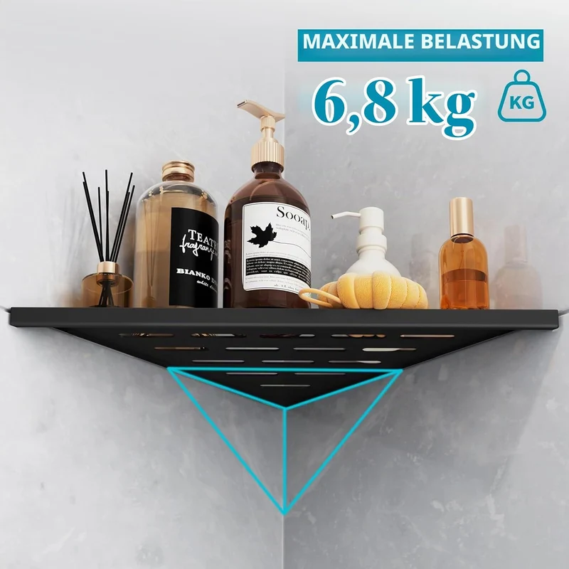 Eck-Duschregal Schwarz 304 Edelstahl Versenktes Eckregal 254 mm, Wandregal für Geflieste Wände Dreie