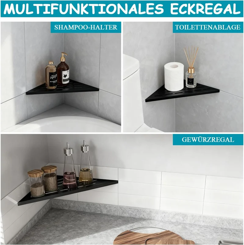 Eck-Duschregal Schwarz 304 Edelstahl Versenktes Eckregal 254 mm, Wandregal für Geflieste Wände Dreie