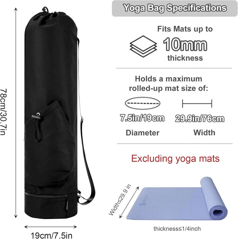 Yogatasche mit Nassfach und Flaschentasche, Sporttasche Damen Verstellbarer Schultergurt Yogamatte T