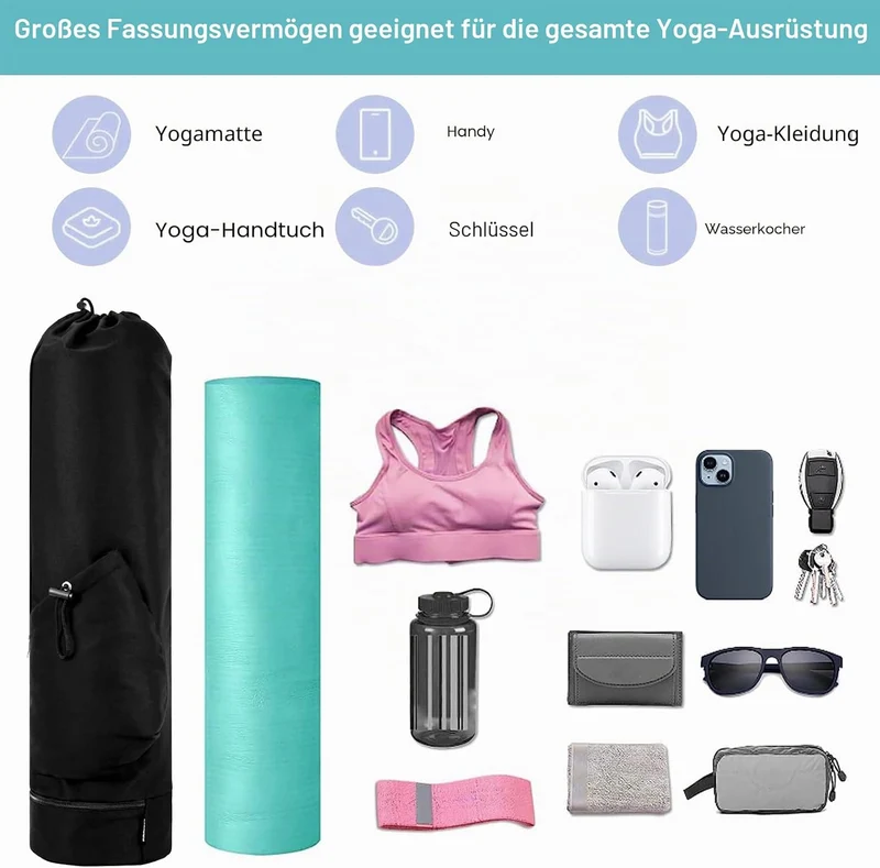 Yogatasche mit Nassfach und Flaschentasche, Sporttasche Damen Verstellbarer Schultergurt Yogamatte T
