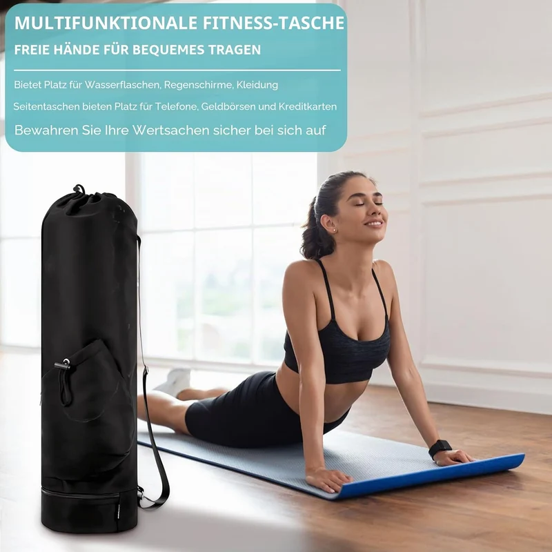 Yogatasche mit Nassfach und Flaschentasche, Sporttasche Damen Verstellbarer Schultergurt Yogamatte T