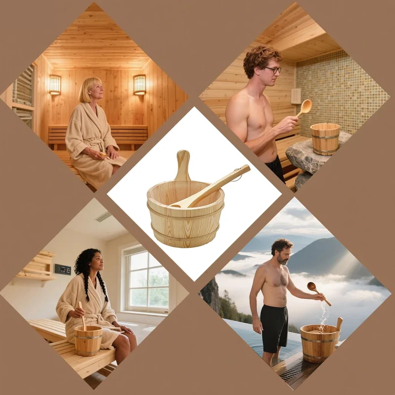 Sauna Eimer und Schöpfkelle - Sauna Holz Eimer Set - Dichte Holz Dusche Zubehör 4L Fassungsvermögen