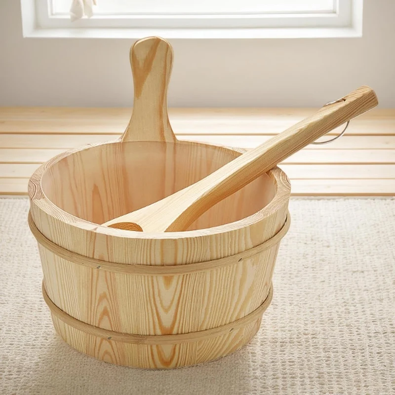 Sauna Eimer und Schöpfkelle - Sauna Holz Eimer Set - Dichte Holz Dusche Zubehör 4L Fassungsvermögen