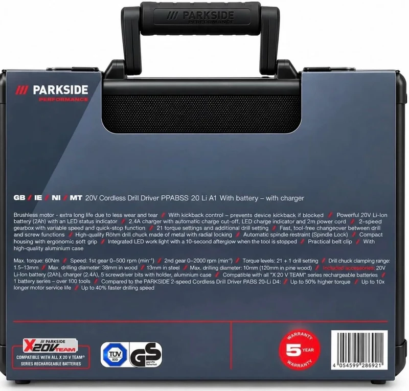 PSIDE Angebot für PARKSIDE PERFORMANCE® 20 V Akku-Bohrschrauber PABSP 20 Li inkl. Akku (2Ah) und Lad