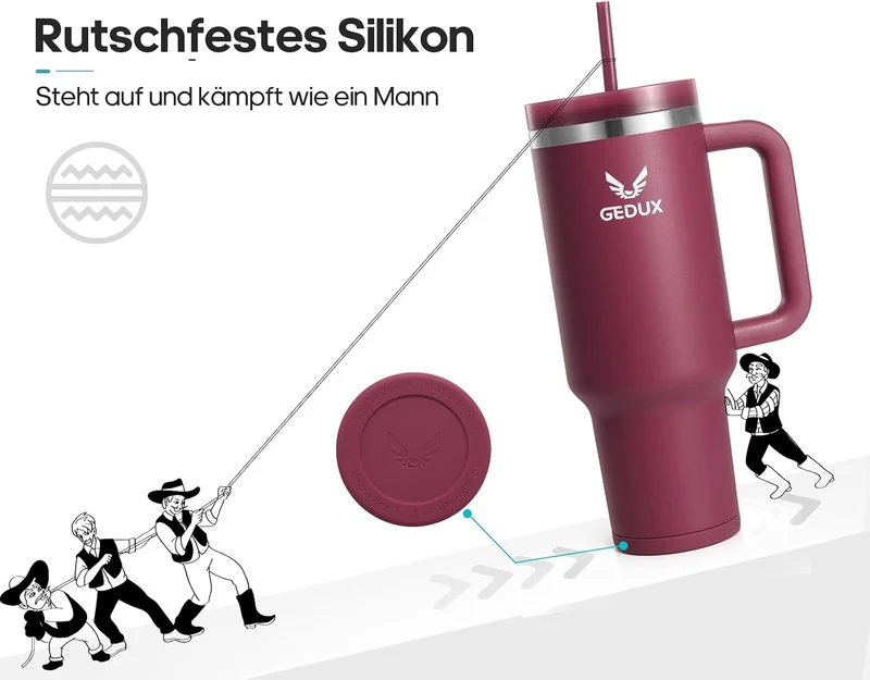 Gedux Trinkflasche mit Strohhalm 1.2L - Thermobecher mit Henkel auslaufsicher - Doppelwandige Vakuum