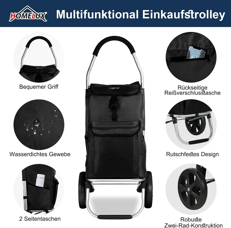 Einkaufstrolley, HOMELUX klappbar, Stabiler Einkaufswagen, grosse Kapazität 41 L, multifunktional, H