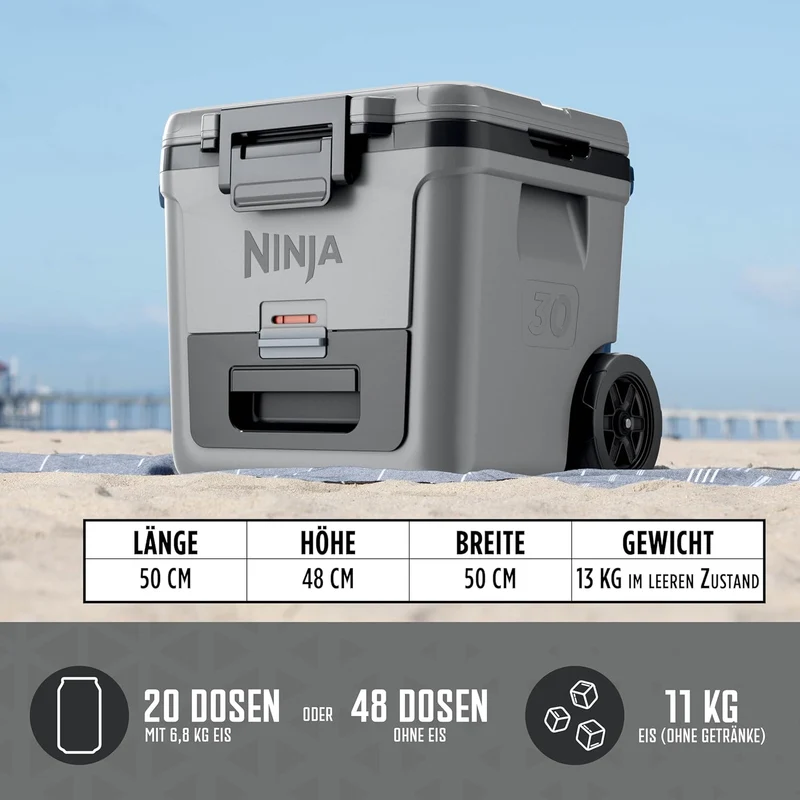 Ninja FrostVault Kühlbox mit Rollen und Isolierung, integrierter Dry Zone Schublade mit Kühlschrankt