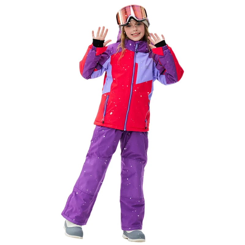 Kinder Schneeanzug für Mädchen Winter Skijacke & Hose Set Kapuzenträger Set Winddicht Wasserdicht Wa