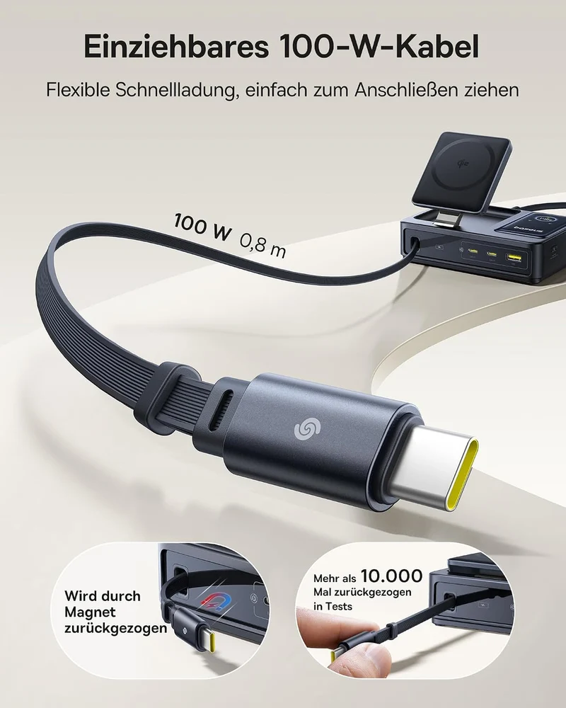 Baseus NOMOS 5 in 1 Ladestation, 140 W USB-C Ladegerät mit 15 W Qi2.0 MagSafe Ladegerät, Typ C Einzi