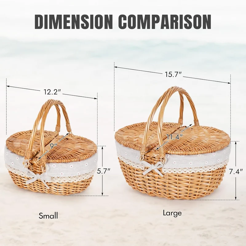 Happypicnic Picknickkorb aus Weidengeflecht mit Griff, 38,1 cm grosser, leerer Picknickkorb mit Deck