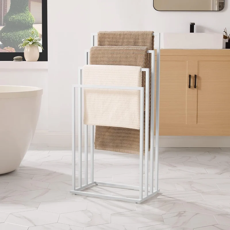 Handtuchständer Weiss – 4Ebenen, freistehend, platzsparend & modern – Stahl, Weiss