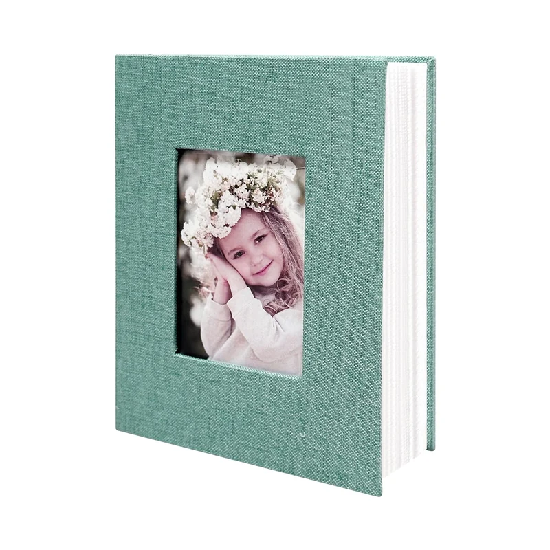 Fotoalbum, 10 x 15 cm, 100 Taschen, Leineneinband, vertikal, Einsteckbild, grüne Taschen, Alben für