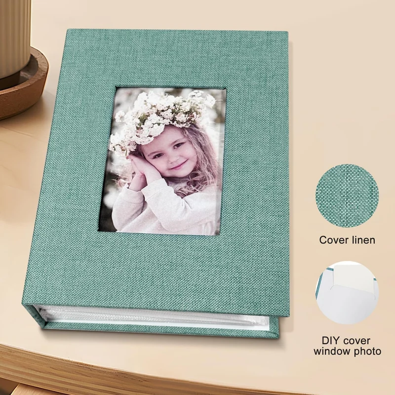 Fotoalbum, 10 x 15 cm, 100 Taschen, Leineneinband, vertikal, Einsteckbild, grüne Taschen, Alben für