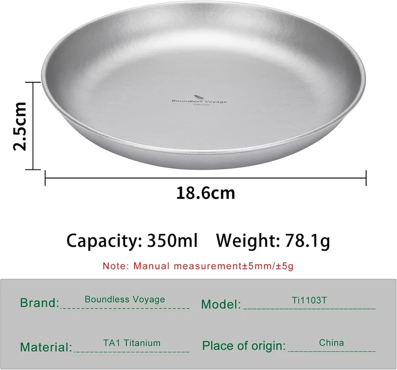 Boundless Voyage Ultraleicht Camping Titan Pan Geschirrplatte mit Tragetasche Outdoor Titan Geschirr