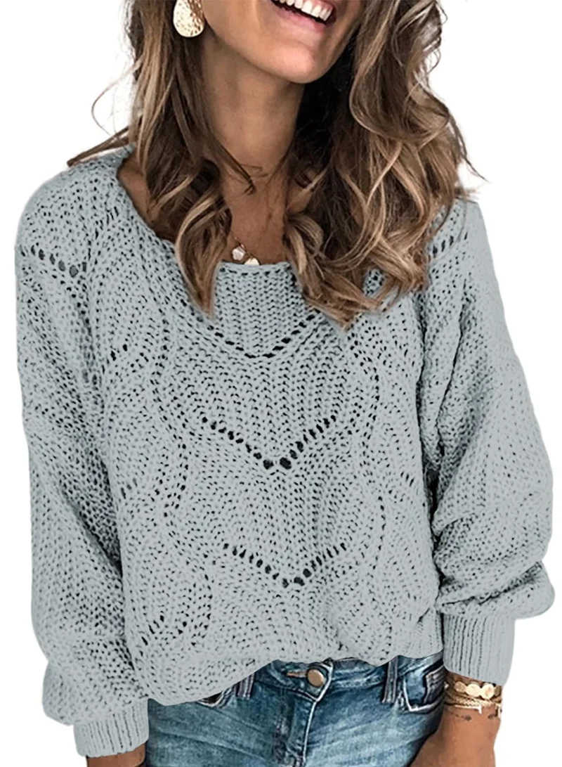 Dokotoo Damen Strickpullover Elegant Rundhals Pullover Herbst Winter Einfarbiger Pulli Oberteil Swea
