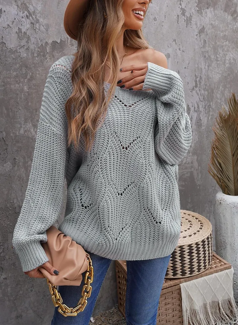 Dokotoo Damen Strickpullover Elegant Rundhals Pullover Herbst Winter Einfarbiger Pulli Oberteil Swea