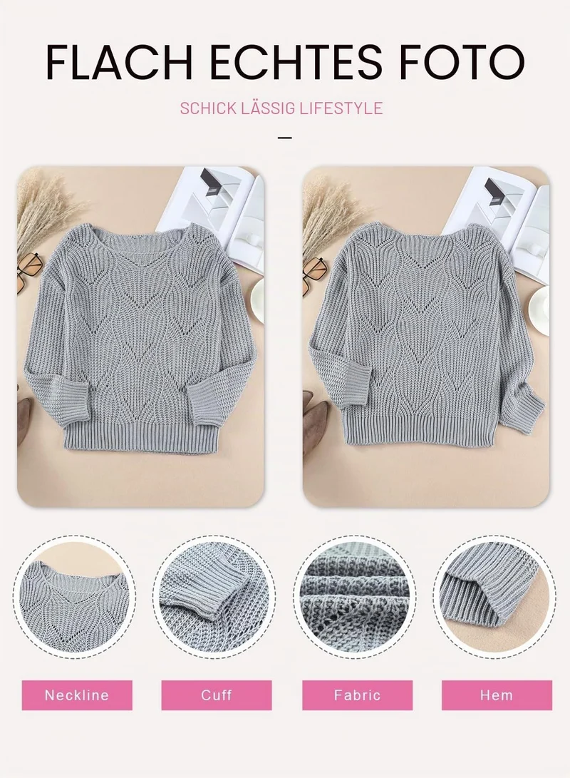 Dokotoo Damen Strickpullover Elegant Rundhals Pullover Herbst Winter Einfarbiger Pulli Oberteil Swea