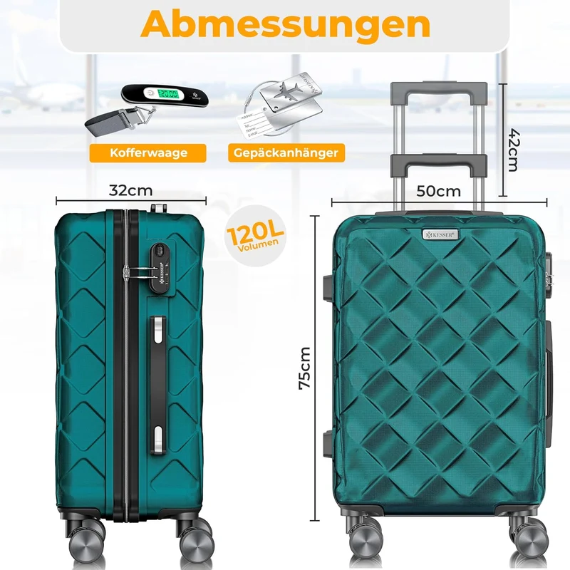 KESSER® Reisekoffer 120L Koffer Handgepäck ABS Hartschalenkoffer mit Zahlenschloss, Kofferwaage & Re