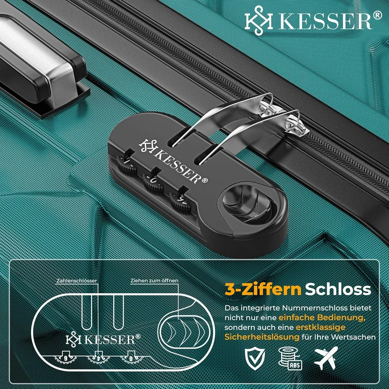 KESSER® Reisekoffer 120L Koffer Handgepäck ABS Hartschalenkoffer mit Zahlenschloss, Kofferwaage & Re