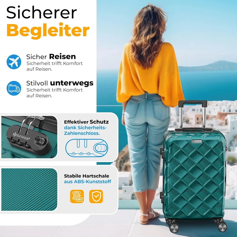 KESSER® Reisekoffer 120L Koffer Handgepäck ABS Hartschalenkoffer mit Zahlenschloss, Kofferwaage & Re