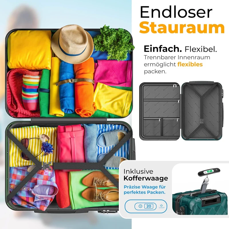 KESSER® Reisekoffer 120L Koffer Handgepäck ABS Hartschalenkoffer mit Zahlenschloss, Kofferwaage & Re