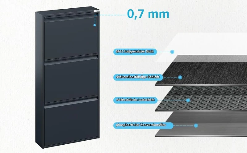 Schuhregal Schmal Metall Schuhschrank Hoch Schuhkipper mit Magnetische Abdeckung Metall Montiert Sch