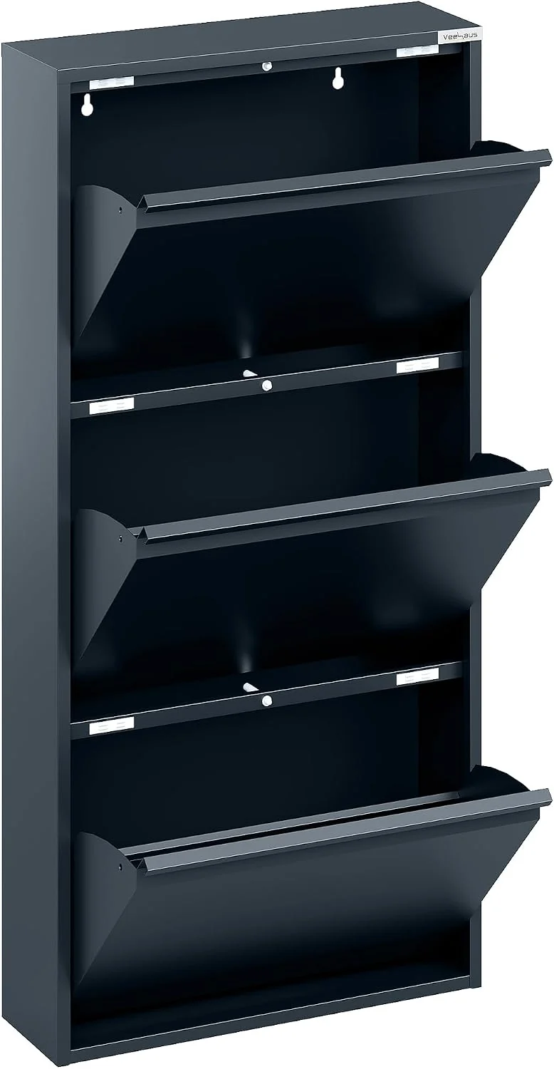 Schuhregal Schmal Metall Schuhschrank Hoch Schuhkipper mit Magnetische Abdeckung Metall Montiert Sch