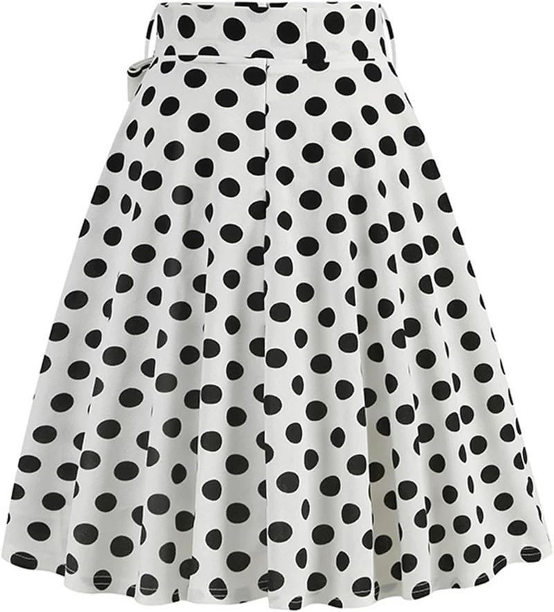 Dunkelblau Damen im französischen Retro-Stil, lässig, modisch, gepunktet, mit Gürtel Dalmatiner Kost