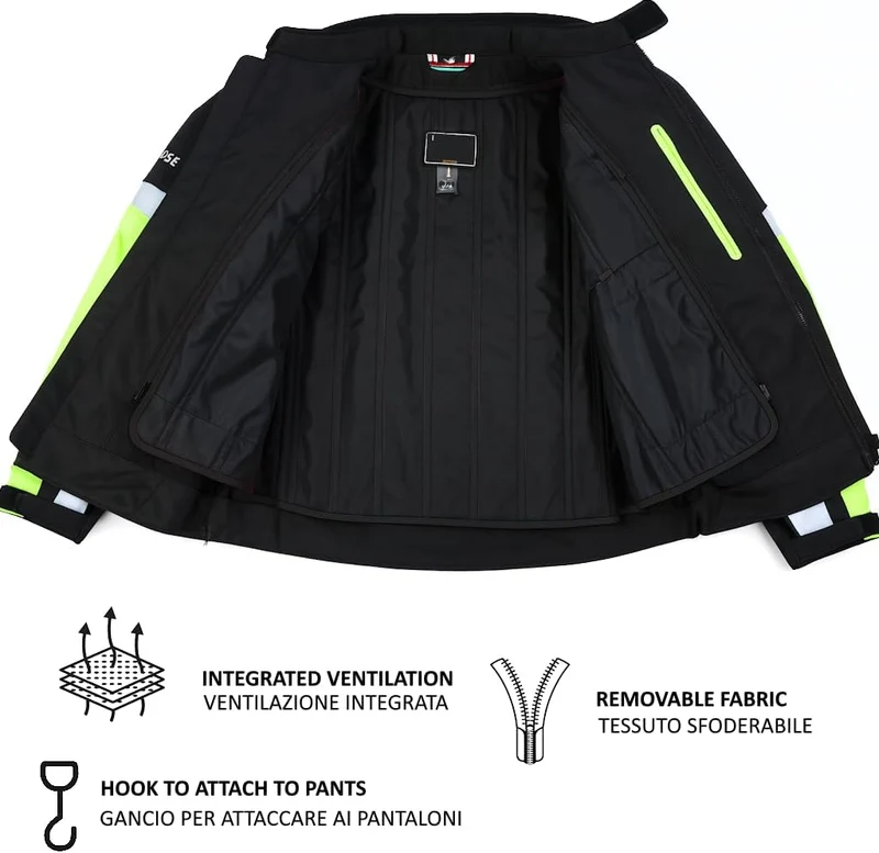 BI ESSE Wasserdichte Motorradjacke mit abnehmbaren CE-Protektoren, aus Stoff für Motorrad, Roller, R