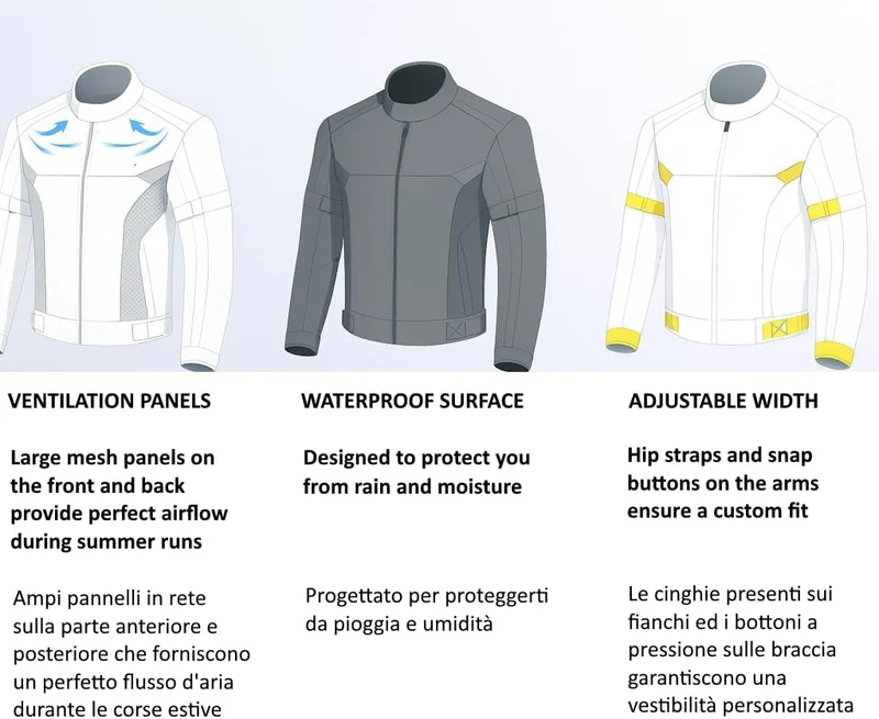 BI ESSE Wasserdichte Motorradjacke mit abnehmbaren CE-Protektoren, aus Stoff für Motorrad, Roller, R