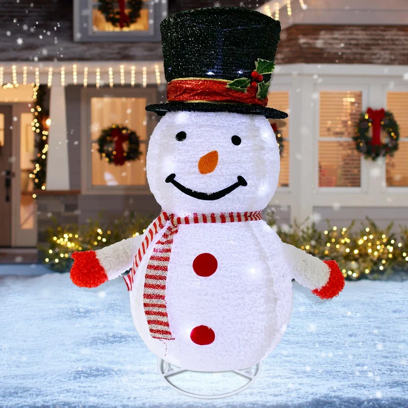 Mini LED Schneemann 77cm Weihnachtsdeko,Beleuchtete Weihnachtsdekorationen Zusammenfaltbar mit 40 LE