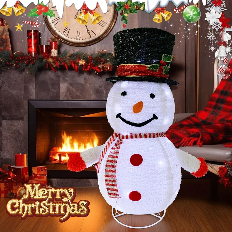 Mini LED Schneemann 77cm Weihnachtsdeko,Beleuchtete Weihnachtsdekorationen Zusammenfaltbar mit 40 LE