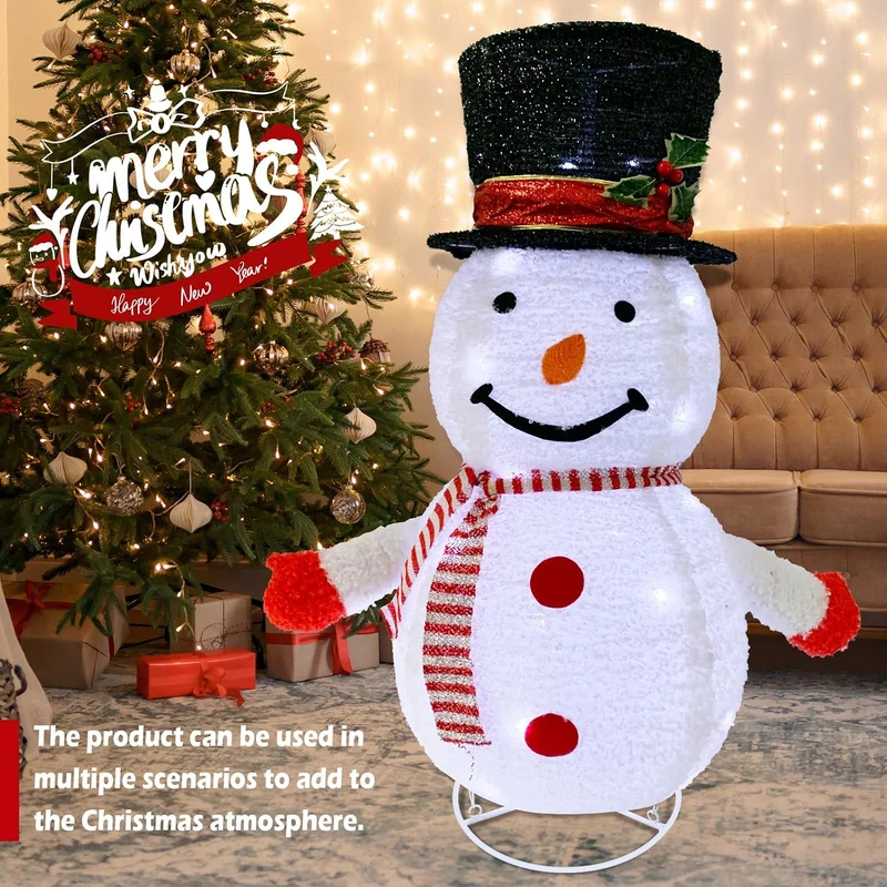 Mini LED Schneemann 77cm Weihnachtsdeko,Beleuchtete Weihnachtsdekorationen Zusammenfaltbar mit 40 LE