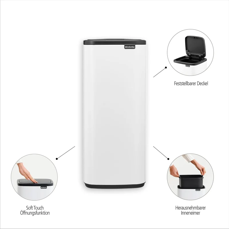 Brabantia Bo Touch Bin Küchenmüleimer 30 L (mattstahl), platzsparender Abfalleimer mit Soft-Touch-Öñ