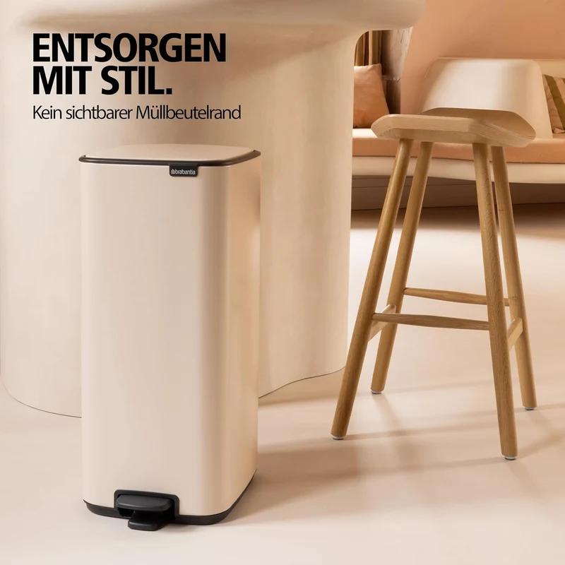 Brabantia Bo Touch Bin Küchenmüleimer 30 L (mattstahl), platzsparender Abfalleimer mit Soft-Touch-Öñ