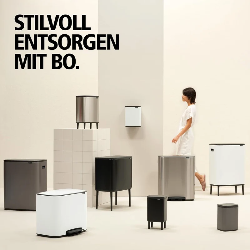 Brabantia Bo Touch Bin Küchenmüleimer 30 L (mattstahl), platzsparender Abfalleimer mit Soft-Touch-Öñ