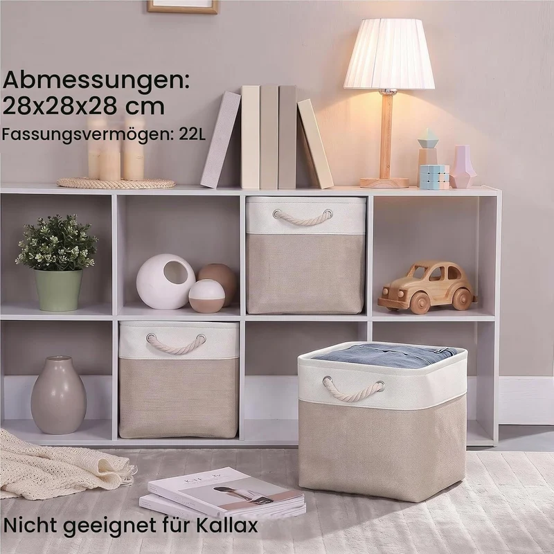 Mangata Aufbewahrungsbox Stoff 28x28x28 cm, aufbewahrungskorb Helles Khaki Weiss, Korbe Stoff in Wür