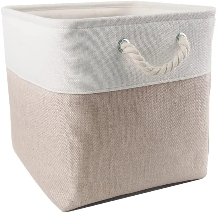 Mangata Aufbewahrungsbox Stoff 28x28x28 cm, aufbewahrungskorb Helles Khaki Weiss, Korbe Stoff in Wür