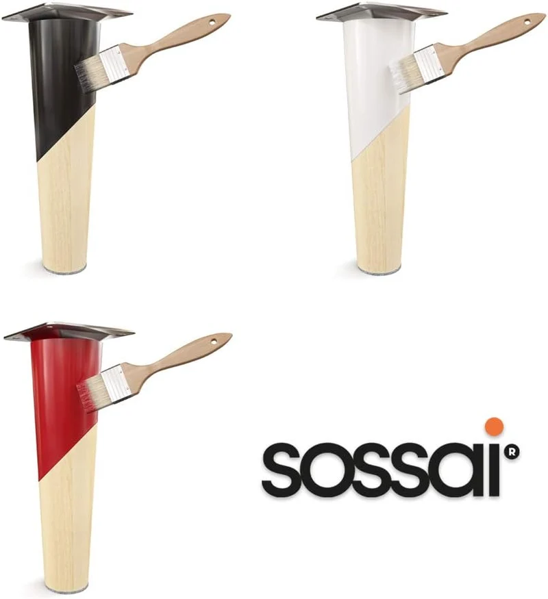 Sossai Möbelfüsse aus Naturholz Buche unbehandelt, Clif Round HMF2, 10 cm hoch, rund, schräge Ausfüh