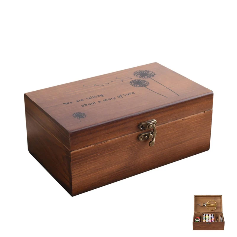 Zerodeko Holz Nähkästchen mit Mehrlagigen Fächern Aufbewahrungsbox für Nähzubehör und Kleinigkeiten